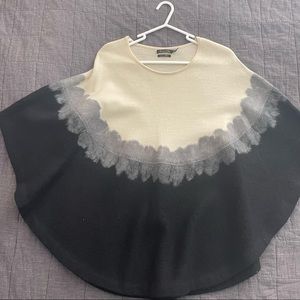 Massimo Dutti black, grey and ivory wool poncho, size small